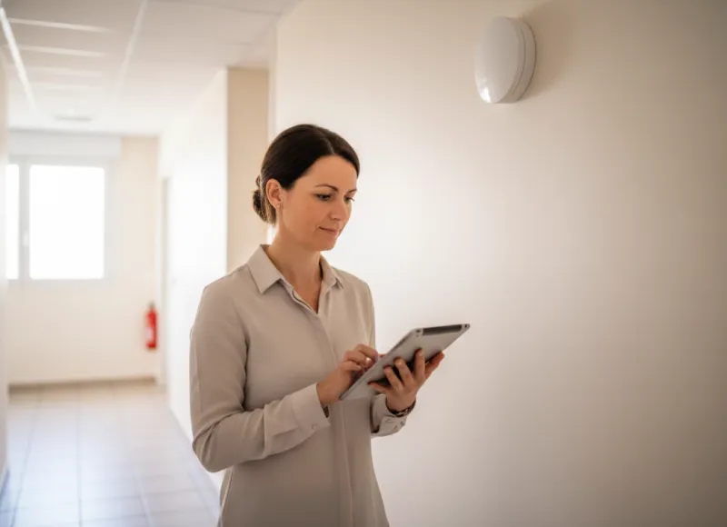 Audit WiFi professionnel en entreprise avec analyseur réseau et point d’accès installé proprement dans un local d’activité sur Toulon